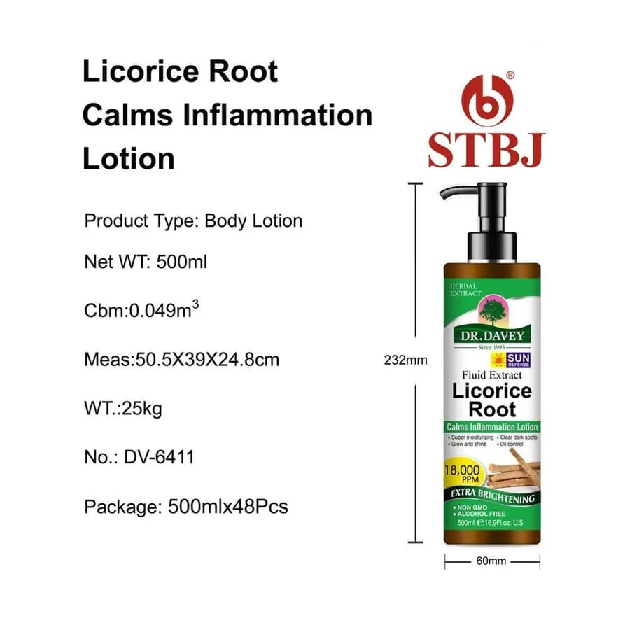 DR.DAVEY Body Lotion Licorice Root Calms Inflammation Lotion model DV-6411 product image for OEM/ODM private label body lotion manufacturing