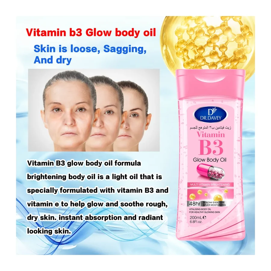Advanced Vitamin B3 Glow Body Oil 48H Brightening & Brightening Formula with Multi Vitamins for Radiant Skin 200ml white background product image