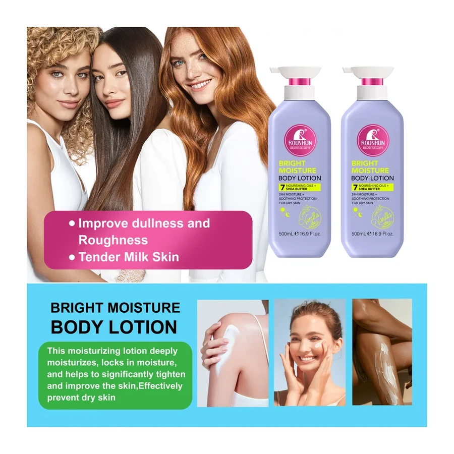 Bright Moisture Body Lotion with 7 Nourishing Oils 24H Hydration Vegan & Brightening Gentle Softening for All Skin Types 500ml white background