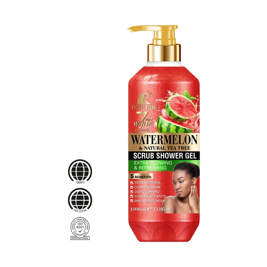 Brightening Moisturizing Watermelon & Natural Shower Gel 1000ml white background product image for OEM/ODM private label shower gel manufacturing