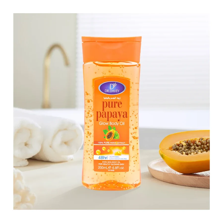 DR.DAVEY 100% Pure Papaya Glow Body Oil, 48H Brightening & Super Moisturizing 200ml white background product image for OEM/ODM private label body oil