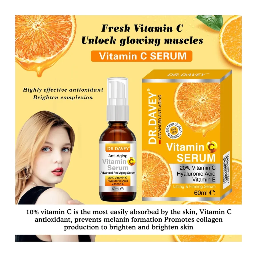 DR.DAVEY 20% Vitamin C Age Support Serum with Hyaluronic Acid & Vitamin E, 60ml30 white background product image for OEM/ODM private label skincare