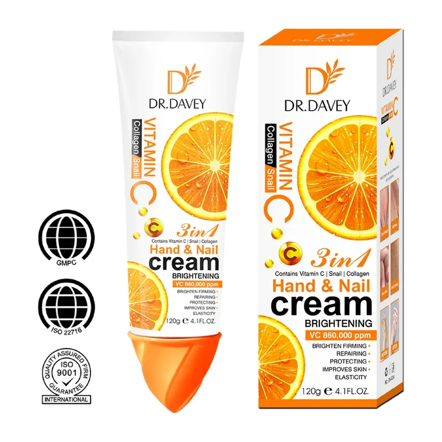 DR.DAVEY 3 in 1 Vitamin C Collagen Snail Hand & Nail Brightening Cream 120g white background product image for OEM/ODM private label body cream