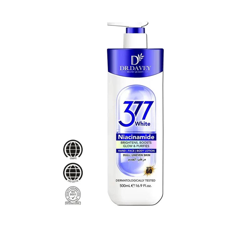 DR.DAVEY 377 White Niacinamide Body Lotion white background product image for OEM/ODM private label body lotion manufacturing