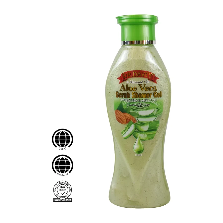 DR.DAVEY Aloe Vera Almond Oil Scrub Shower Gel 500ml white background product image for OEM/ODM private label shower gel manufacturing