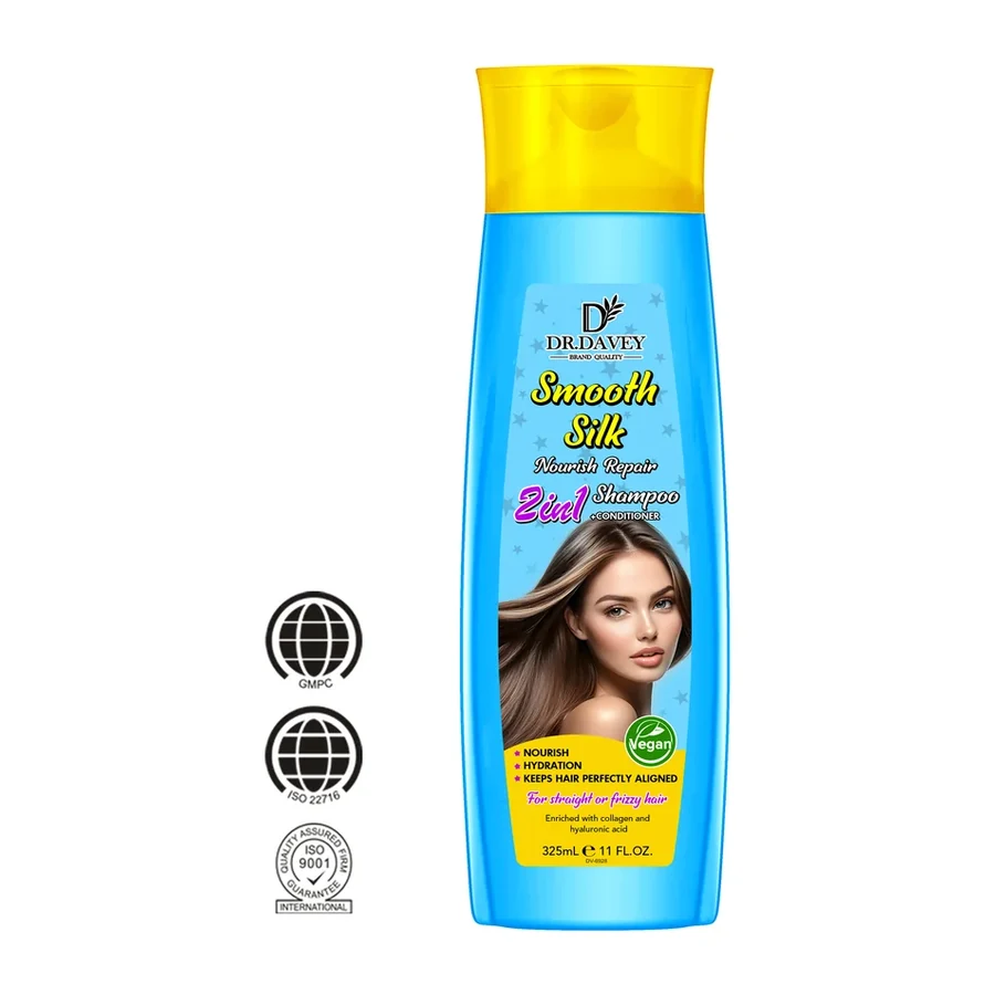 DR.DAVEY Anti Dandruff Hyaluronic Acid Smooth Silk Nourish Repair 2in1 Shampoo & Conditioner | Vegan Liquid Hair Care 325ml white background product