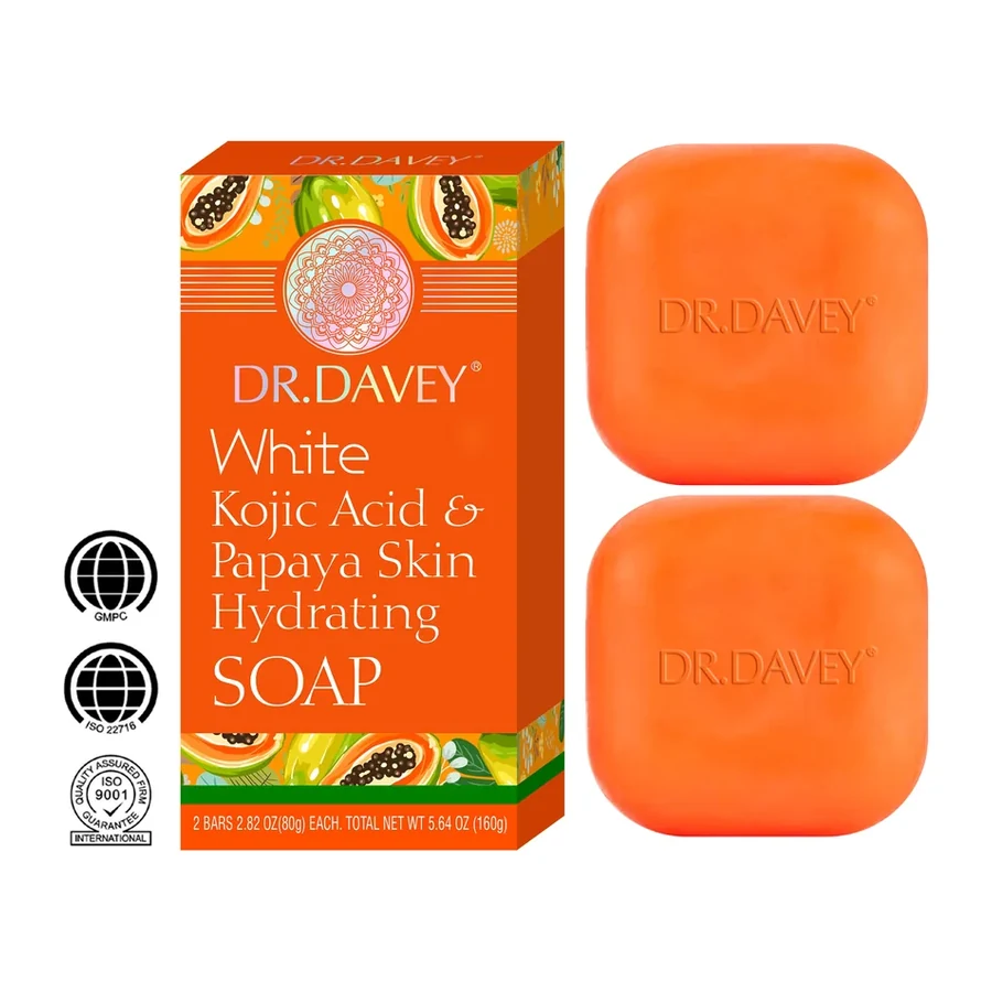 DR.DAVEY brightening Kojic Acid & Papaya Skin Hydrating Soap, 2 Bars Pack 80g+80g white background product image for OEM/ODM private label soap