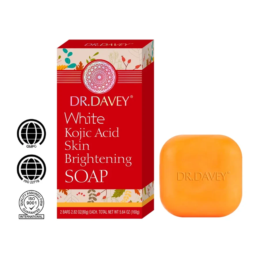 DR.DAVEY brightening Kojic Acid Skin Brightening Soap, 2 Bars Pack 80g+80g white background product image for OEM/ODM private label soap manufacturing