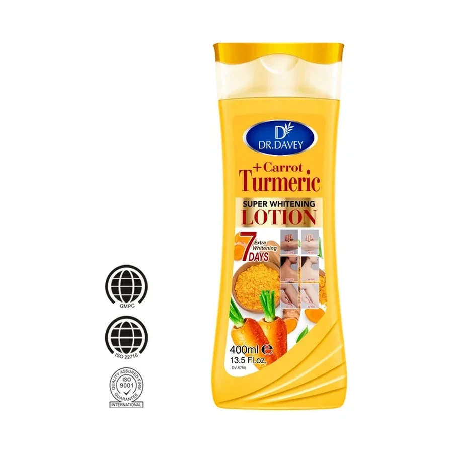 DR.DAVEY Carrot Turmeric Body Lotion 400ml white background product image for OEM/ODM private label body lotion manufacturing