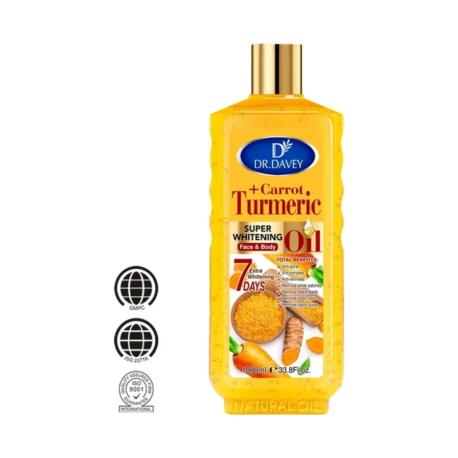 DR.DAVEY Carrot + Turmeric Brightening Moisturizing Body Oil 1000ml white background product image for OEM/ODM private label body lotion manufacturing