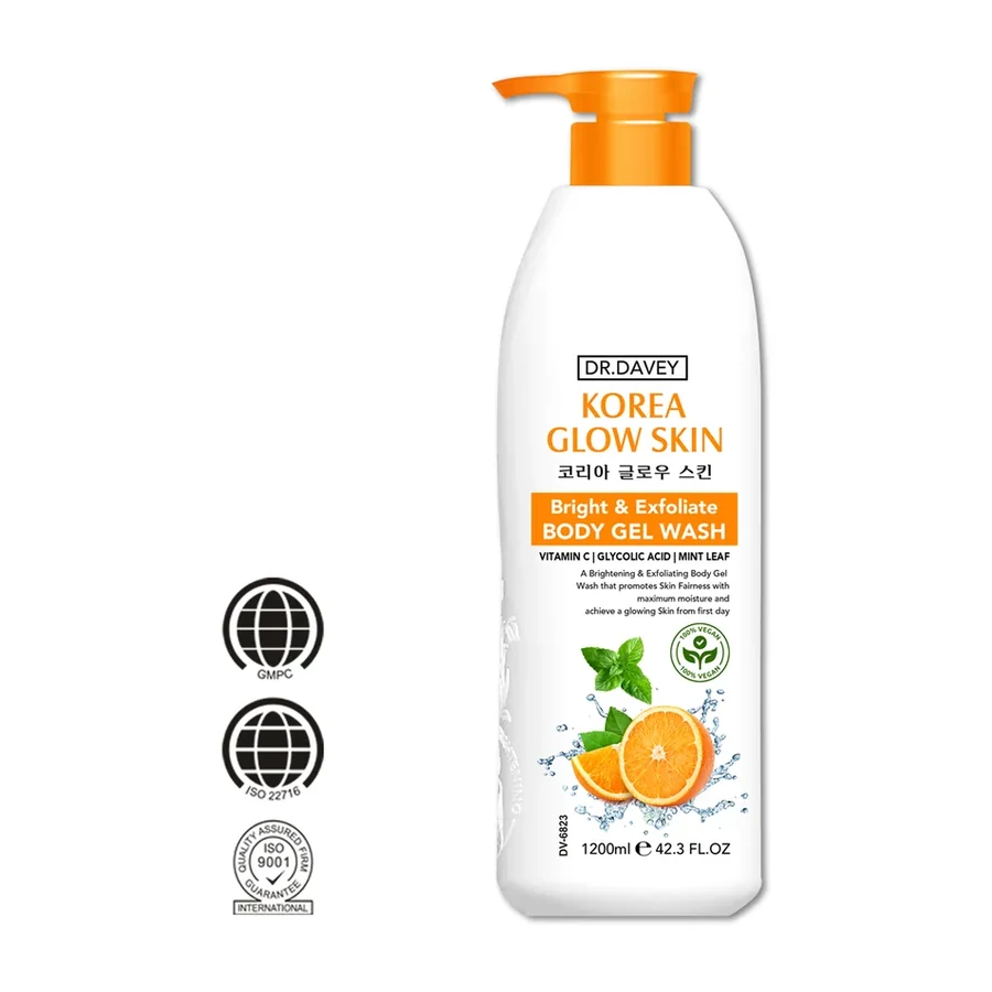 DR.DAVEY China Glow Skin Brightening Refreshing Bright Exfoliate Body Gel Wash Vitamin C Glycolic Acid Cleanser General Skin Type white background