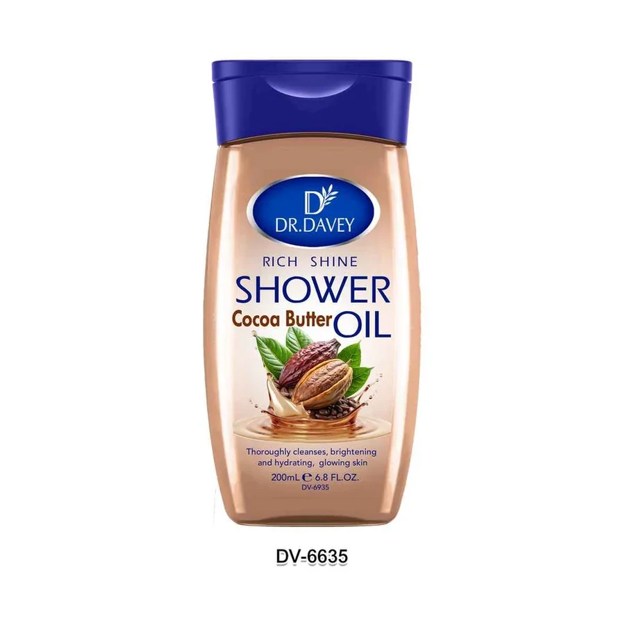 DR.DAVEY Rich Shine Cocoa Butter Shower Oil model DV-6935 product image for OEM/ODM private label body oil manufacturing