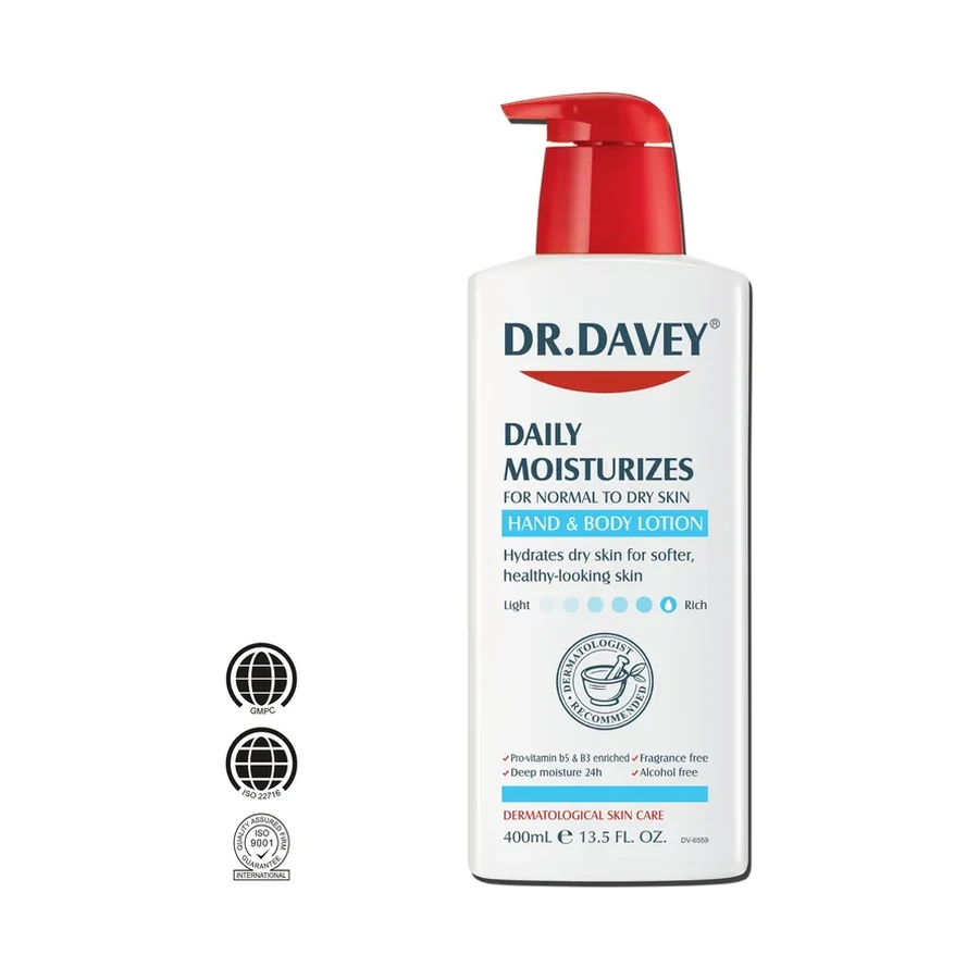 DR.DAVEY Daily Moisturizing Hand & Body Lotion 400ml white background product image for OEM/ODM private label body lotion manufacturing