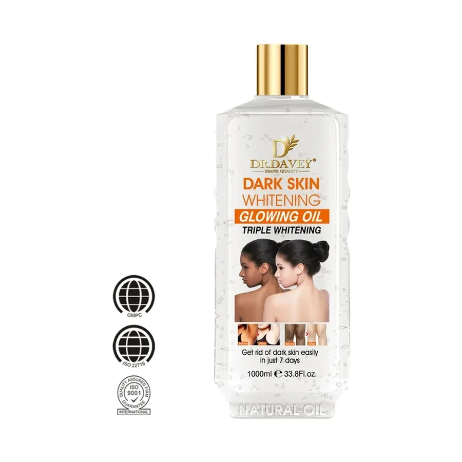 DR.DAVEY Dark Skin Brightening Glow Care Moisturizing Body Oil 1000ml white background product image for OEM/ODM private label body lotion manufacturing
