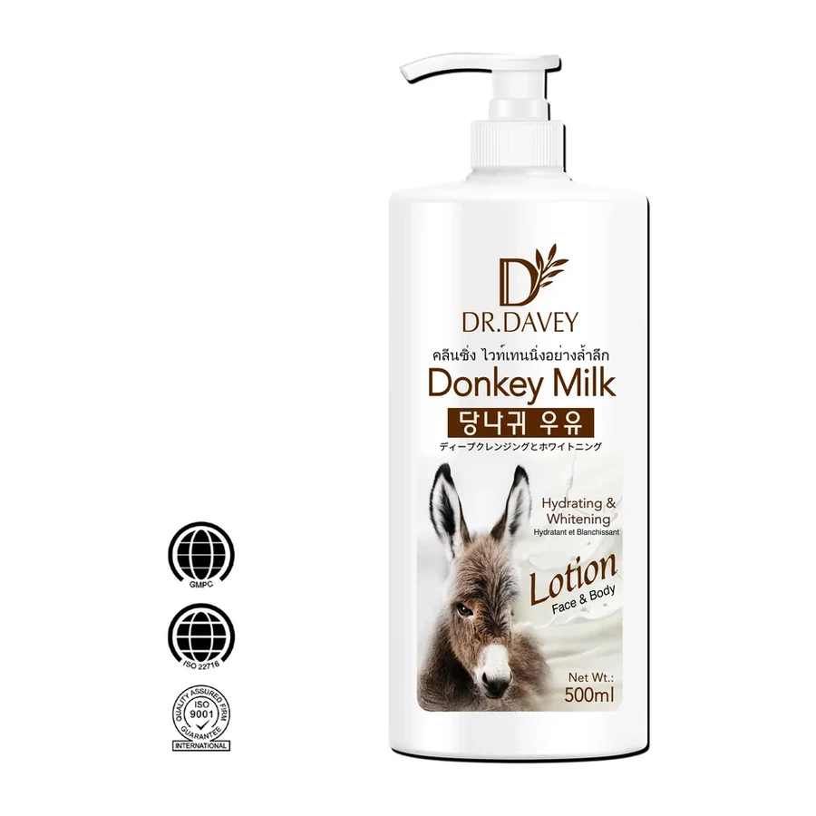 DR.DAVEY Donkey Milk Hydrating & Brightening Body Lotion 500 ml white background product image for OEM/ODM private label body lotion manufacturing