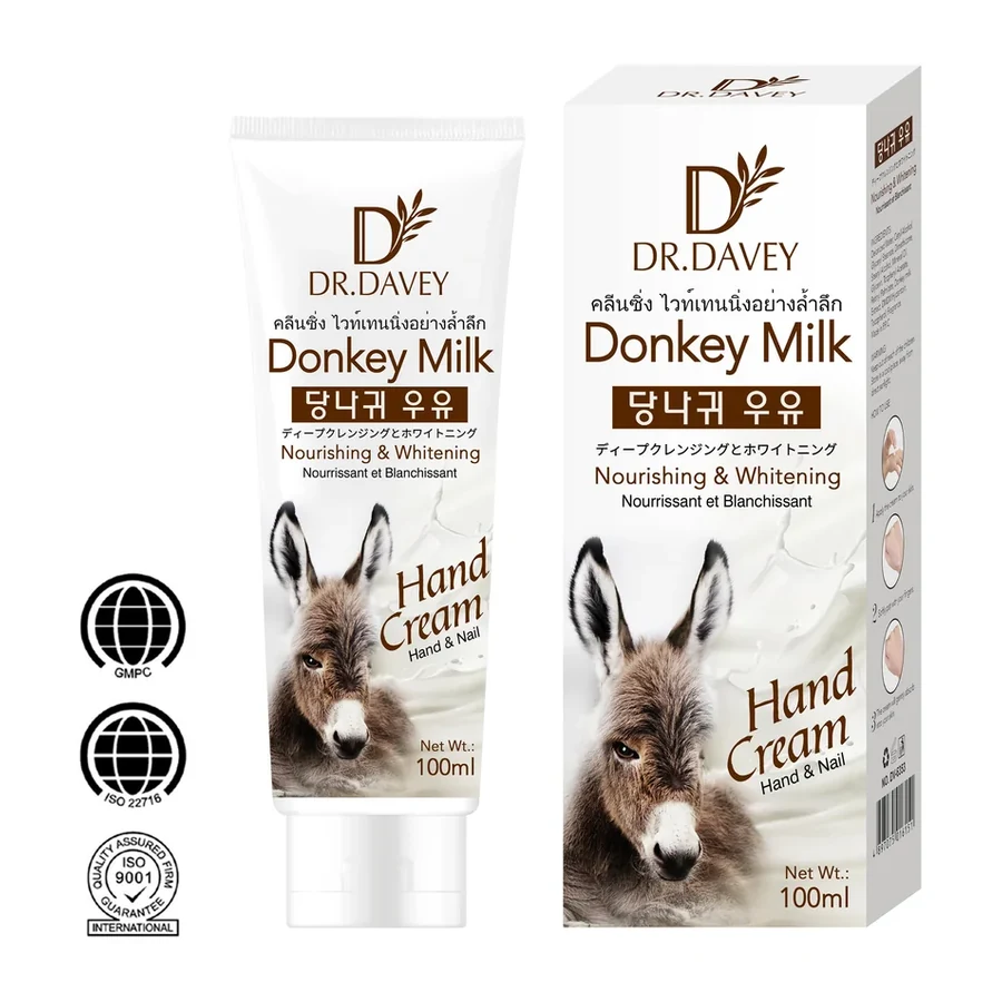 DR.DAVEY Donkey Milk Nourishing & Brightening Hand Cream 100g white background product image for OEM/ODM private label body cream manufacturing