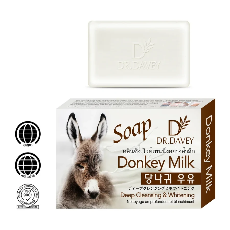 DR.DAVEY Donkey Milk Nourishing Deep Cleansing Brightening Soap100g white background product image for OEM/ODM private label soap manufacturing