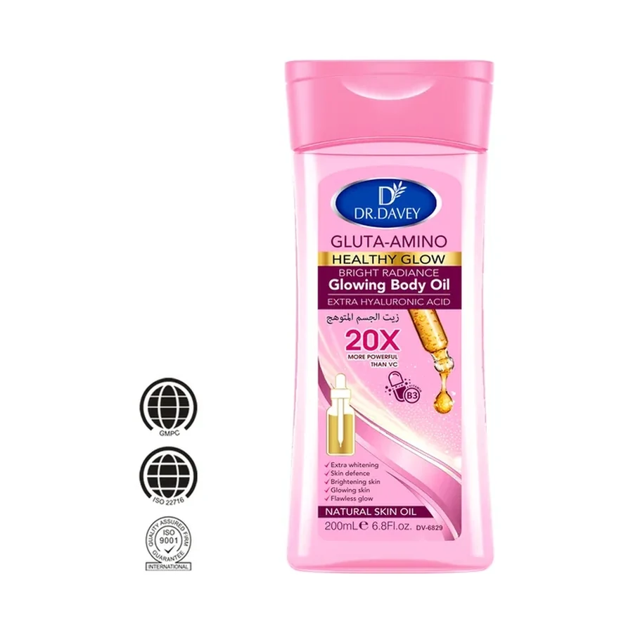 DR.DAVEY Extra Brightening Body Oil 200ml white background product image for OEM/ODM private label body lotion manufacturing