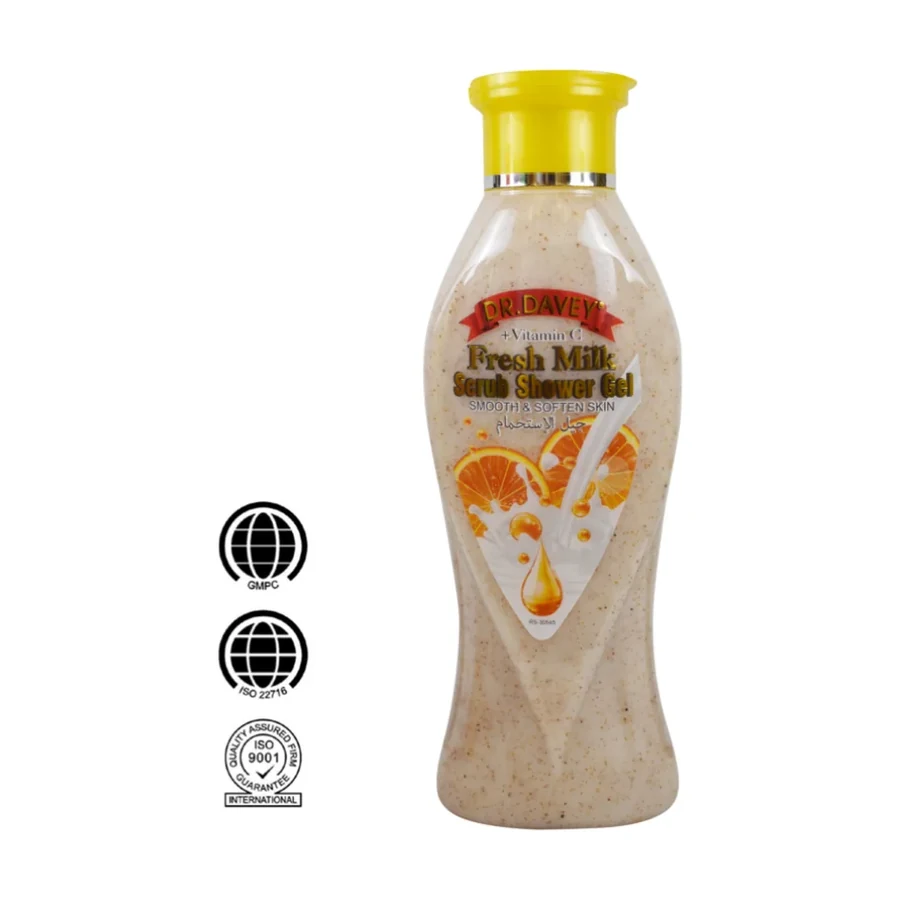 DR.DAVEY Fresh Milk + Vitamin C Scrub Shower Gel 500ml white background product image for OEM/ODM private label shower gel manufacturing