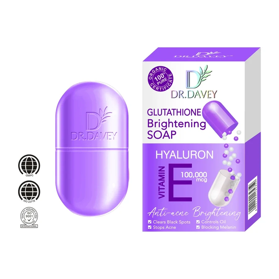DR.DAVEY Glutathione Brightening Soap with Hyaluronic Acid & Vitamin E white background product image for OEM/ODM private label soap manufacturing