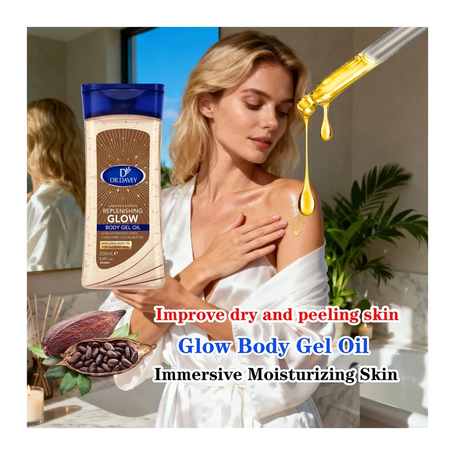 DR.DAVEY Golden Hour Glow Shimmering Body Oil, Ultra Hydrating with Cocoa Butter & Vanilla 200ml white background product image for OEM/ODM