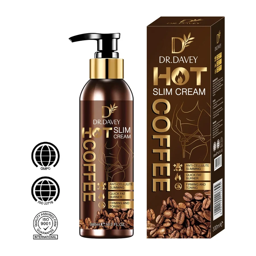 DR.DAVEY Hot Coffee Slim Cream, Anti Cellulite Firming Cream 300ml white background product image for OEM/ODM private label body cream manufacturing