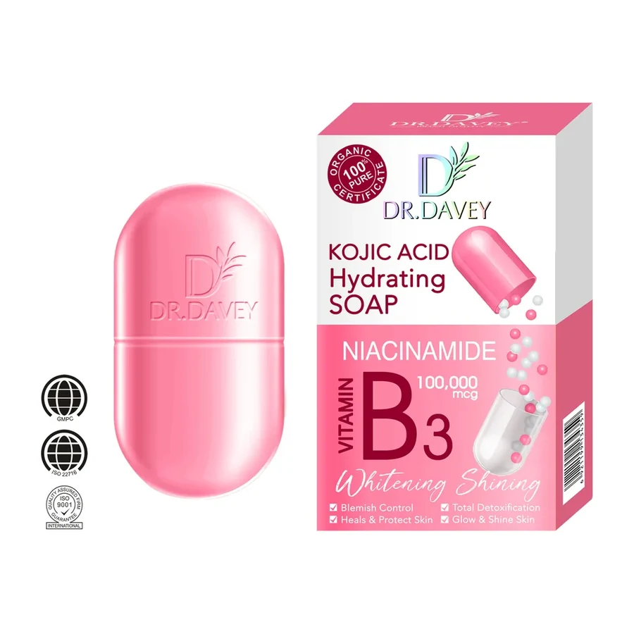 DR.DAVEY Kojic Acid Hydrating Soap with Niacinamide Vitamin B3 white background product image for OEM/ODM private label soap manufacturing