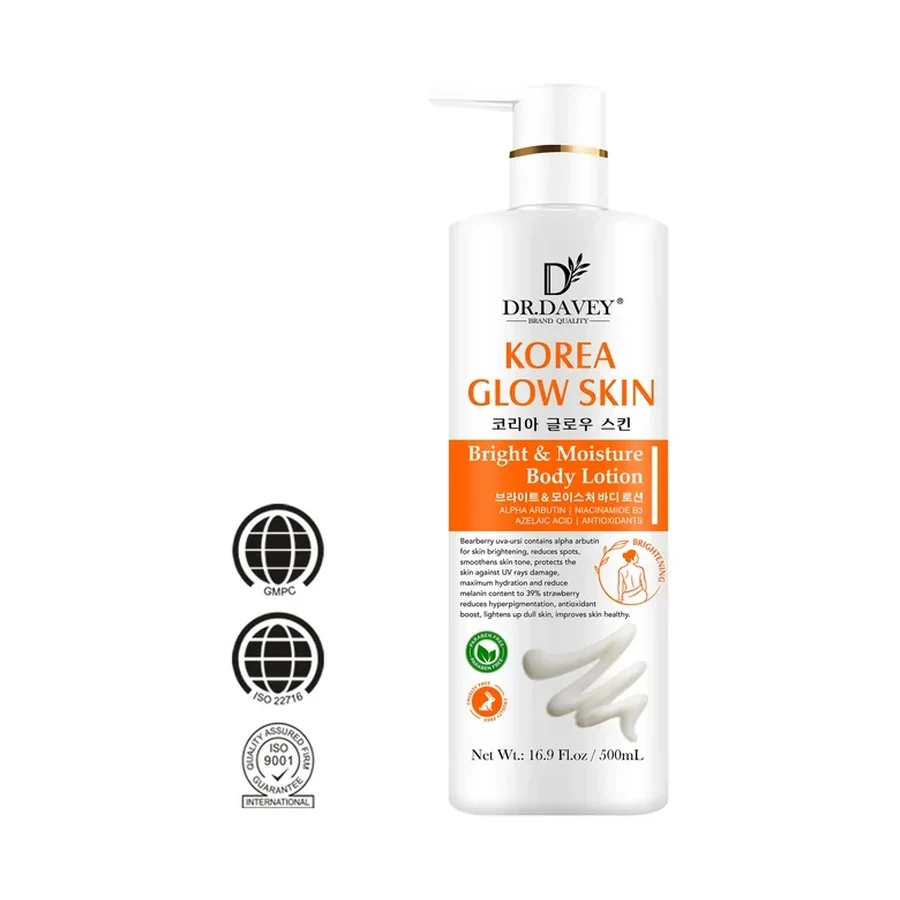 DR.DAVEY Korea Glow Skin Bright & Moisture Body Lotion 500ml white background product image for OEM/ODM private label body lotion manufacturing