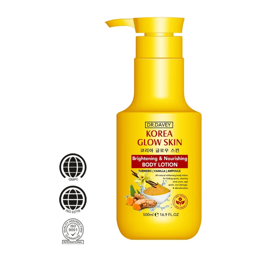 DR.DAVEY Korea Glow Skin Brightening & Nourishing Body Lotion | Turmeric, Vanilla & Ampoule | 500ml white background product image for OEM/ODM