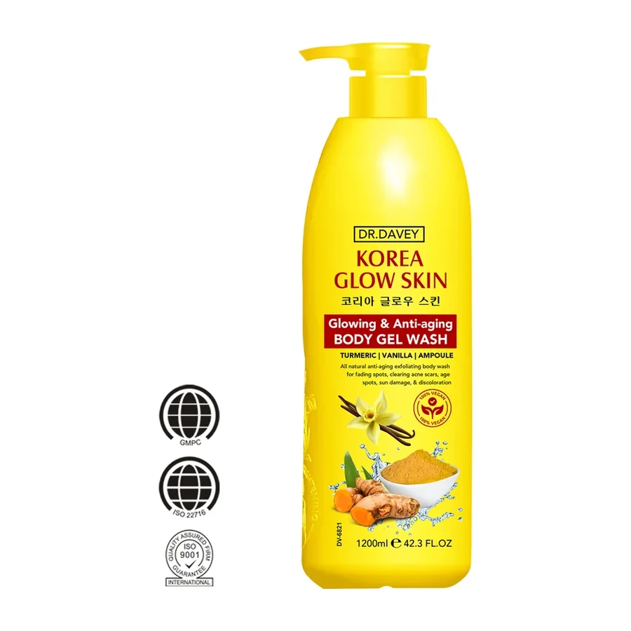 DR.DAVEY Korea Glow Skin Glowing & Age Support Body Gel Wash, Turmeric & Vanilla Formula for All Skin Types, 1200ml white background product image