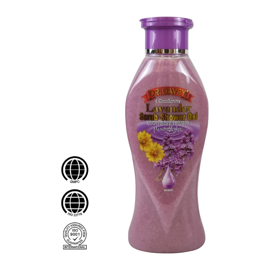 DR.DAVEY Lavender + Sunflower Scrub Shower Gel 500ml white background product image for OEM/ODM private label shower gel manufacturing