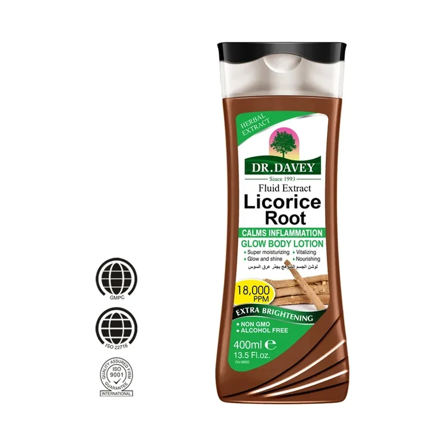 DR.DAVEY Licorice Root Glow Hydrating & Moisturizing Body Lotion 400ml white background product image for OEM/ODM private label body lotion manufacturing