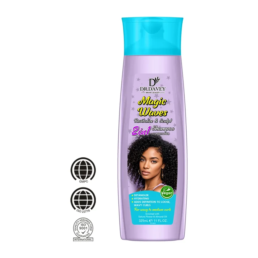 DR.DAVEY Magic Waves 2in1 Anti Dandruff Shampoo & Conditioner | Vegan Liquid Hair Care 325ml white background product image for OEM/ODM