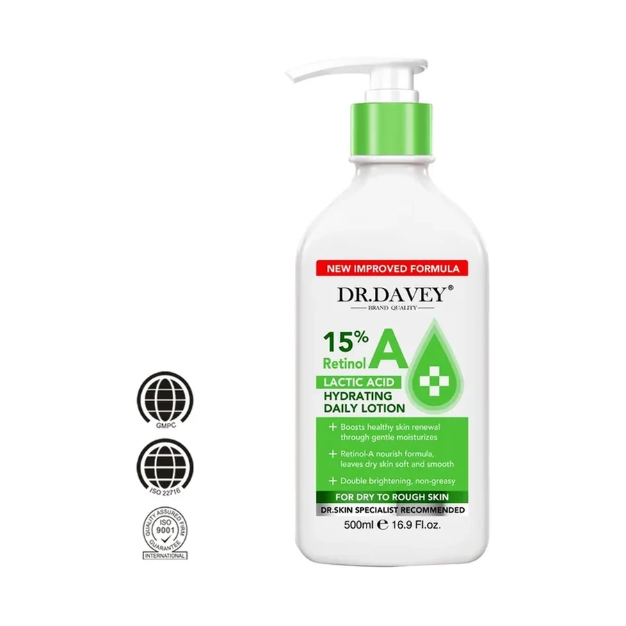 DR.DAVEY New Improved Formula Retinol Hydrating Body Lotion 500ml white background product image for OEM/ODM private label body lotion manufacturing
