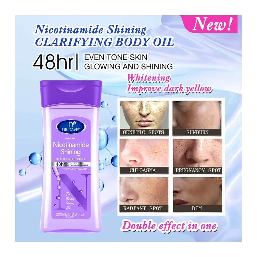 DR.DAVEY Nicotinamide Brightening Moisturizing Shining Clarifying Body Oil 48H Brightening for All uneven tone 200ml white background product image