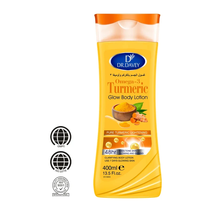 DR.DAVEY Omega 3 & Turmeric Body Lotion for Healthy Glowing Skin All Skin Types Long lasting Hydration 400ml white background product image