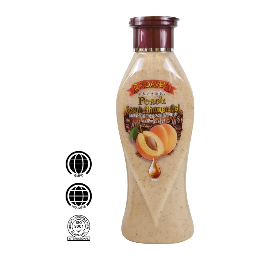 DR.DAVEY Peach + Pure Coffee Scrub Shower Gel500ml white background product image for OEM/ODM private label shower gel manufacturing
