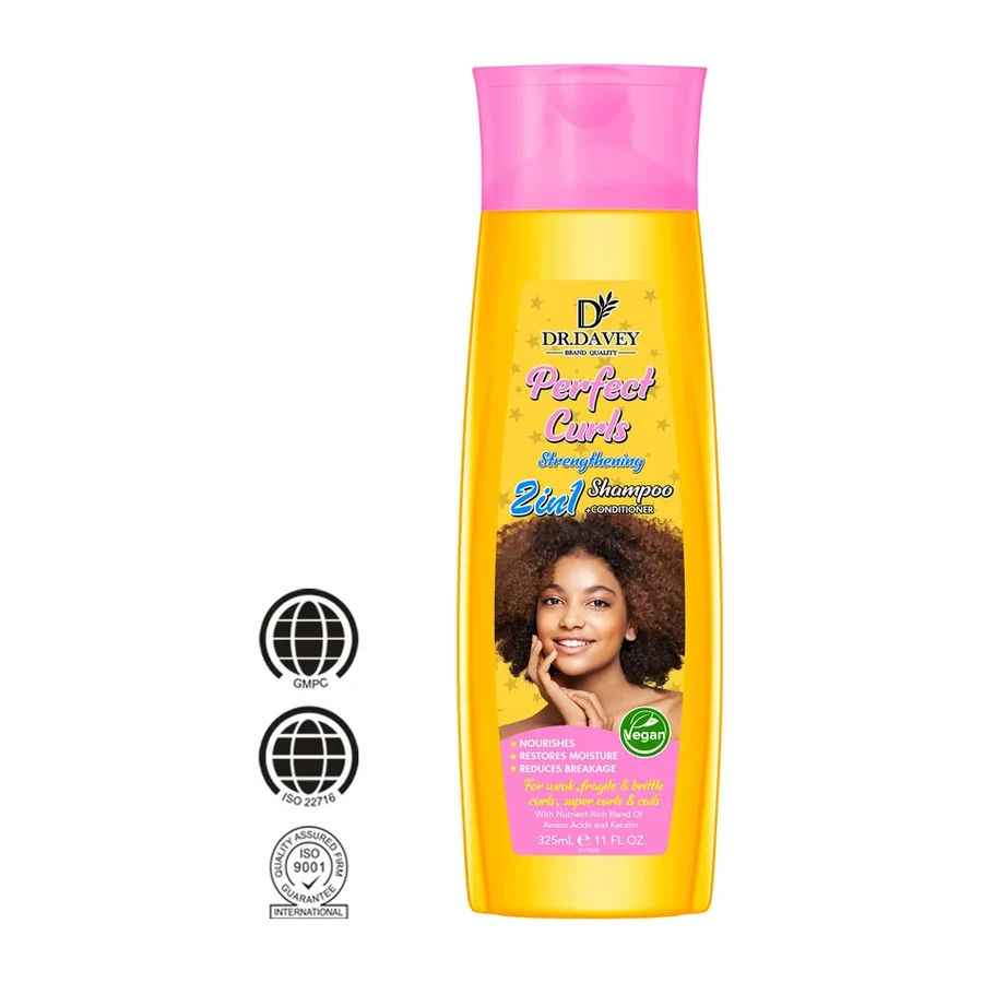 DR.DAVEY Perfect Curls Anti Dandruff Strengthening 2in1 Shampoo & Conditioner Liquid | 325ml white background product image for OEM/ODM