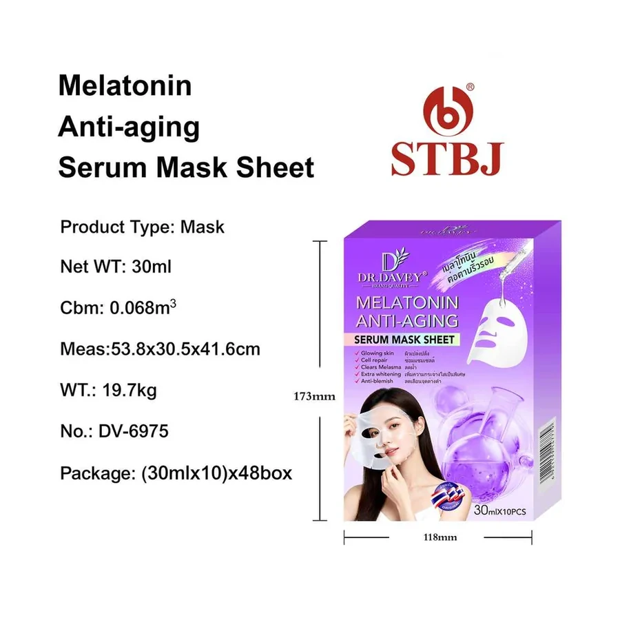 DR.DAVEY Melatonin Age-support Facial Mask Sheet model DV-6975 product image for OEM/ODM private label personal care manufacturing