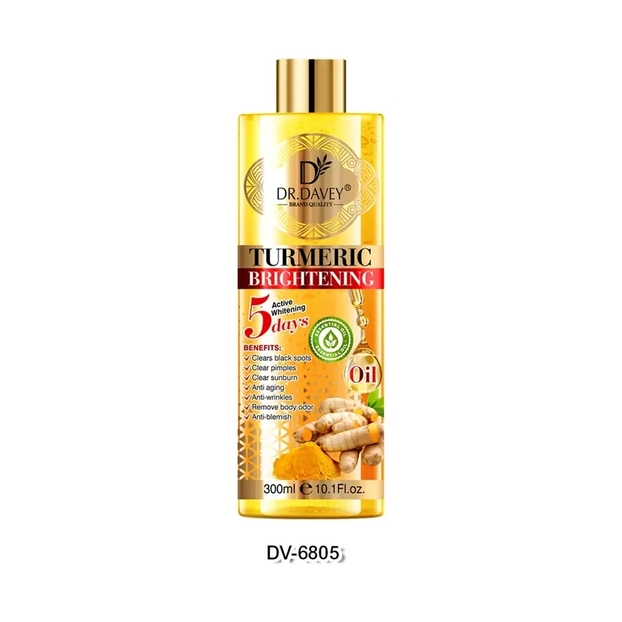 DR.DAVEY PURE TURMERIC Age Support Body Brightening Body Oil 300ml white background product image for OEM/ODM private label body lotion manufacturing