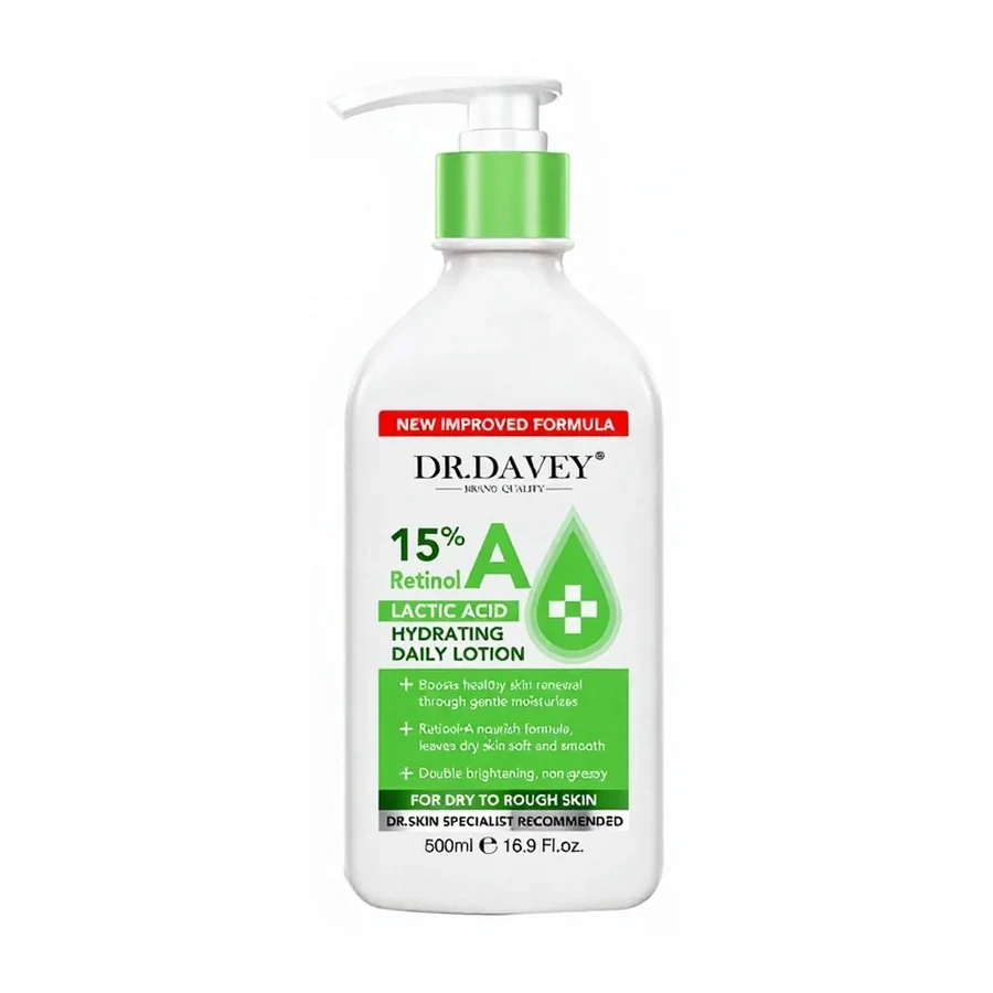 DR.DAVEY Retinol Body Lotion with Lactic Acid 500ml Pump Bottle for Dry to Rough Skin Brightening & Moisturizing white background product image