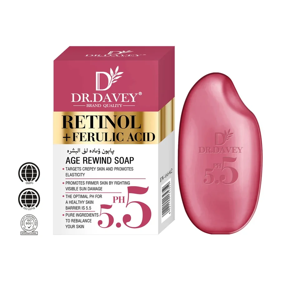 DR.DAVEY Retinol + Ferulic Acid Age Rewind Soap, pH 5.5 white background product image for OEM/ODM private label soap manufacturing