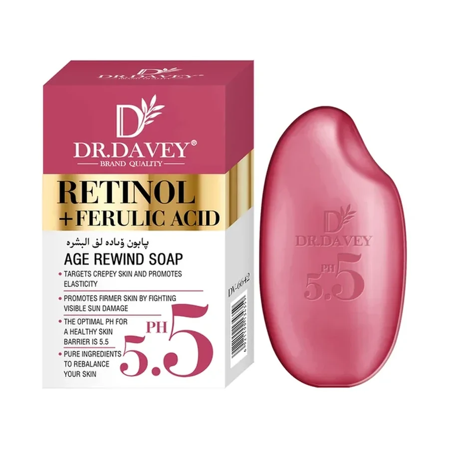 DR.DAVEY Retinol + Ferulic Acid Age Rewind Solid Bar Soap white background product image for OEM/ODM private label soap manufacturing