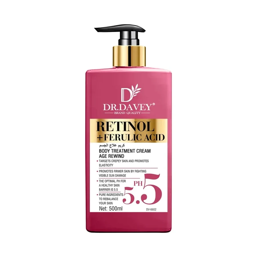 DR.DAVEY Retinol + Ferulic Acid Body Treatment Cream 500ml white background product image for OEM/ODM private label body lotion manufacturing