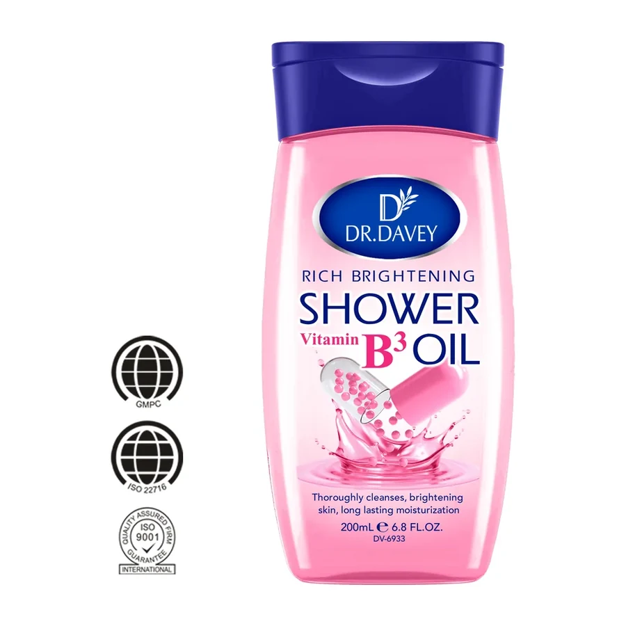 DR.DAVEY Rich Brightening Vitamin B3 Shower Oil | Cleanse & Brighten Skin | Long Lasting Moisturization | 200ml white background product image
