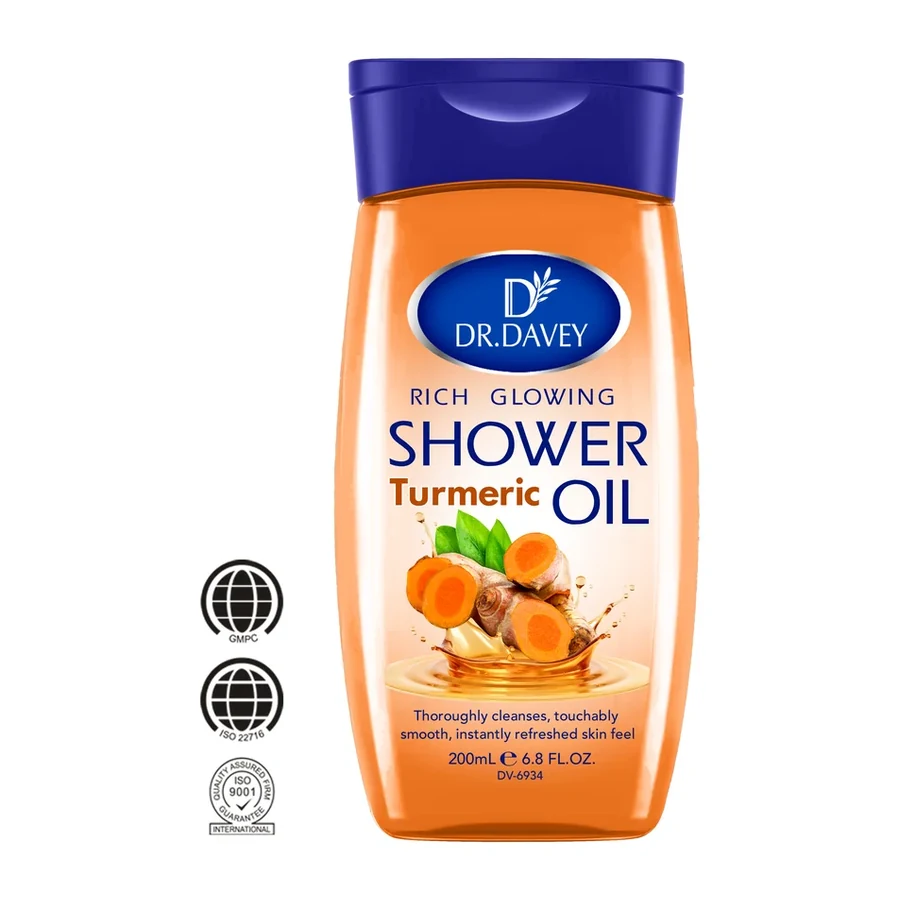 DR.DAVEY Rich Glowing Turmeric Shower Oil | Cleanse & Smooth Skin | Instant Refreshment | 200ml white background product image for OEM/ODM
