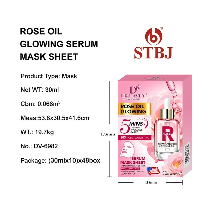 DR.DAVEY Rose Serum Facial Mask Sheet model DV-6982 product image for OEM/ODM private label skincare serum manufacturing