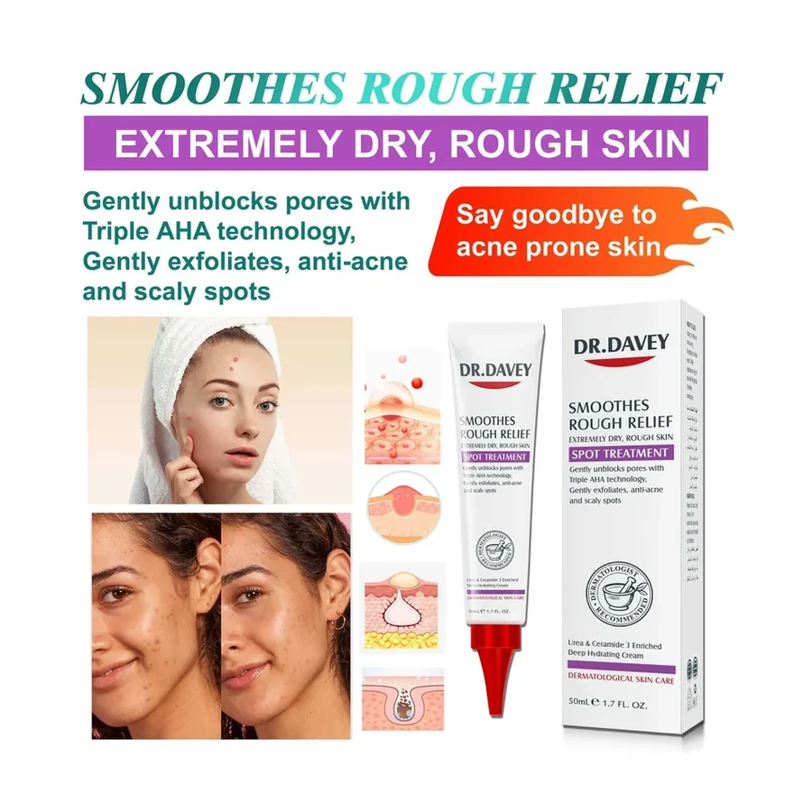 DR.DAVEY Smooths Rough Relief Spot Treatment Triple AHA Body Care 50ml white background product image for OEM/ODM private label body care manufacturing