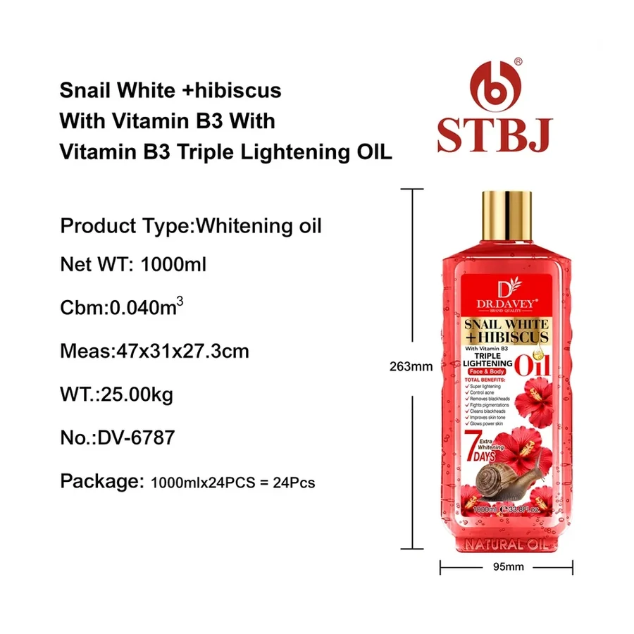 DR.DAVEY Snail White Hibiscus Triple Nourishing Body Oil white background product image for OEM/ODM private label body lotion manufacturing