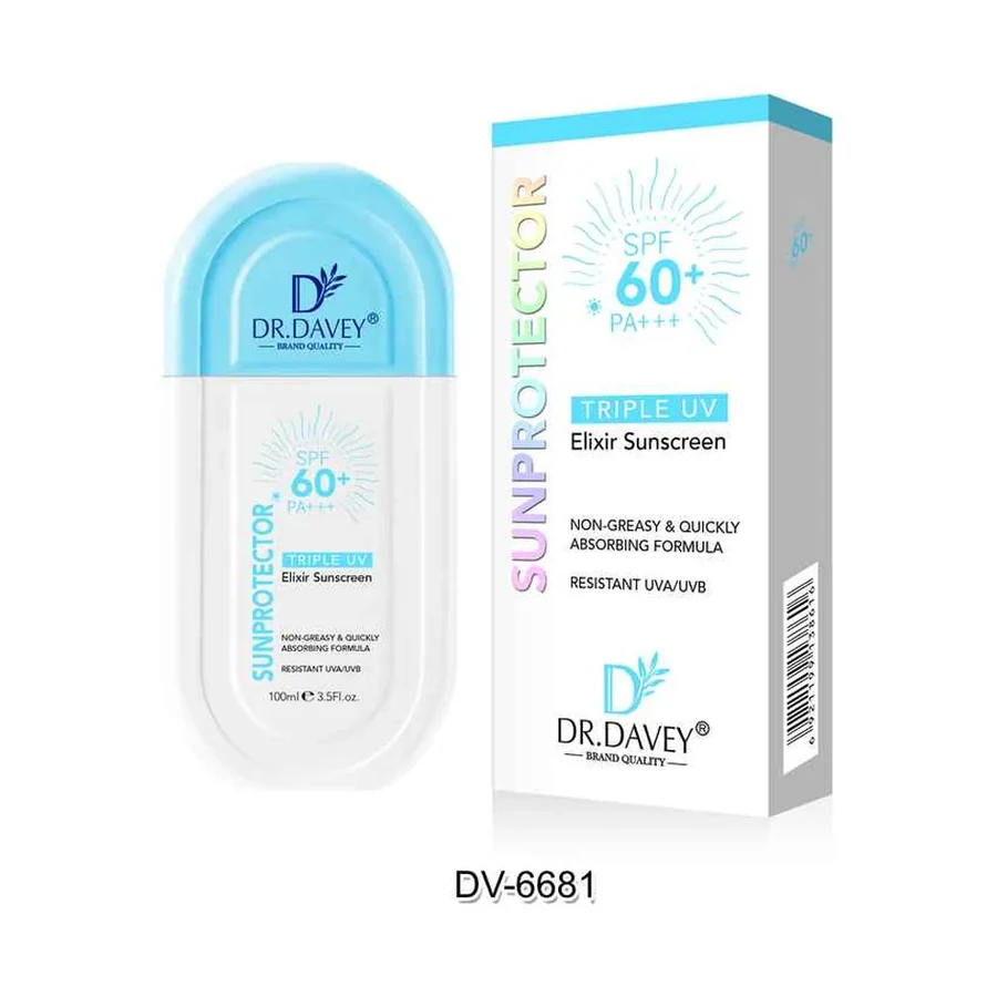 DR.DAVEY SPF60 Triple UV Elixir Sunscreen model DV-6681 product image for OEM/ODM private label sunscreen manufacturing